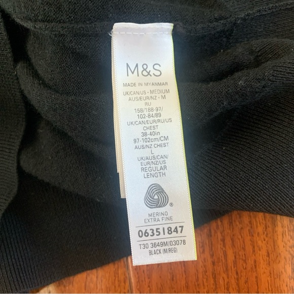 M&S Navy Blue Merino Wool Extra Fine Knit Long Sleeve Polo Shirt Sweater Size M - Picture 5 of 9